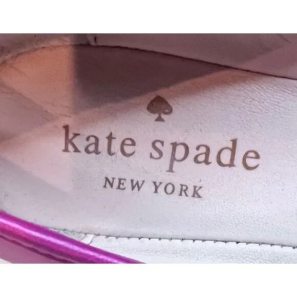 Kate Spade Pink Leather Ballet Flats Willia Bow Gold Spade Charm Shoes Sz 5.5 - Picture 12 of 13